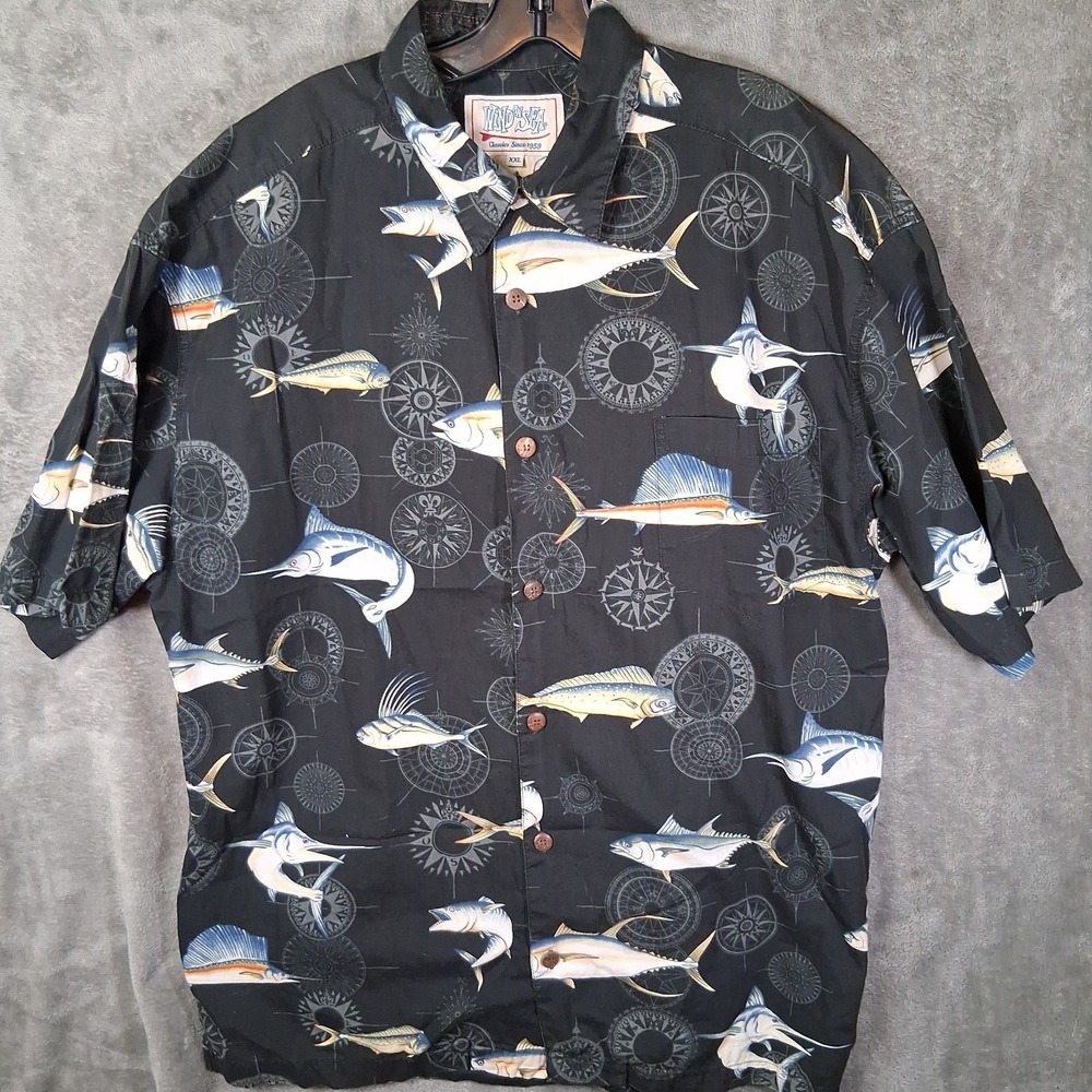 Vintage Wind An Sea Short Sleeve Shirt Men Size 2XL Black Nautical Pattern